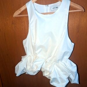 DO+BE White Sleeveless Top with Poofy Peplum Ruffle Detail